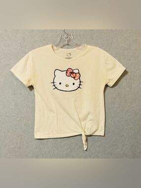 Hello Kitty Cream sequin Short Sleeve Tee with Pink Bow Sz 12